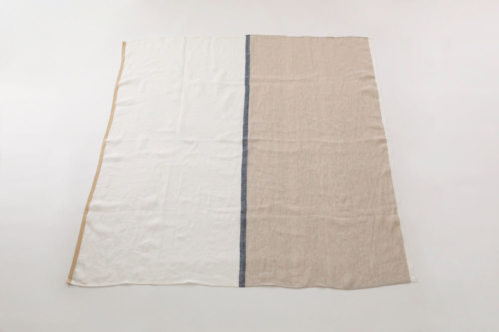 Linen Tablecloth＿Bicolor with center stripリネンテーブルクロス_バイカラーストライプ